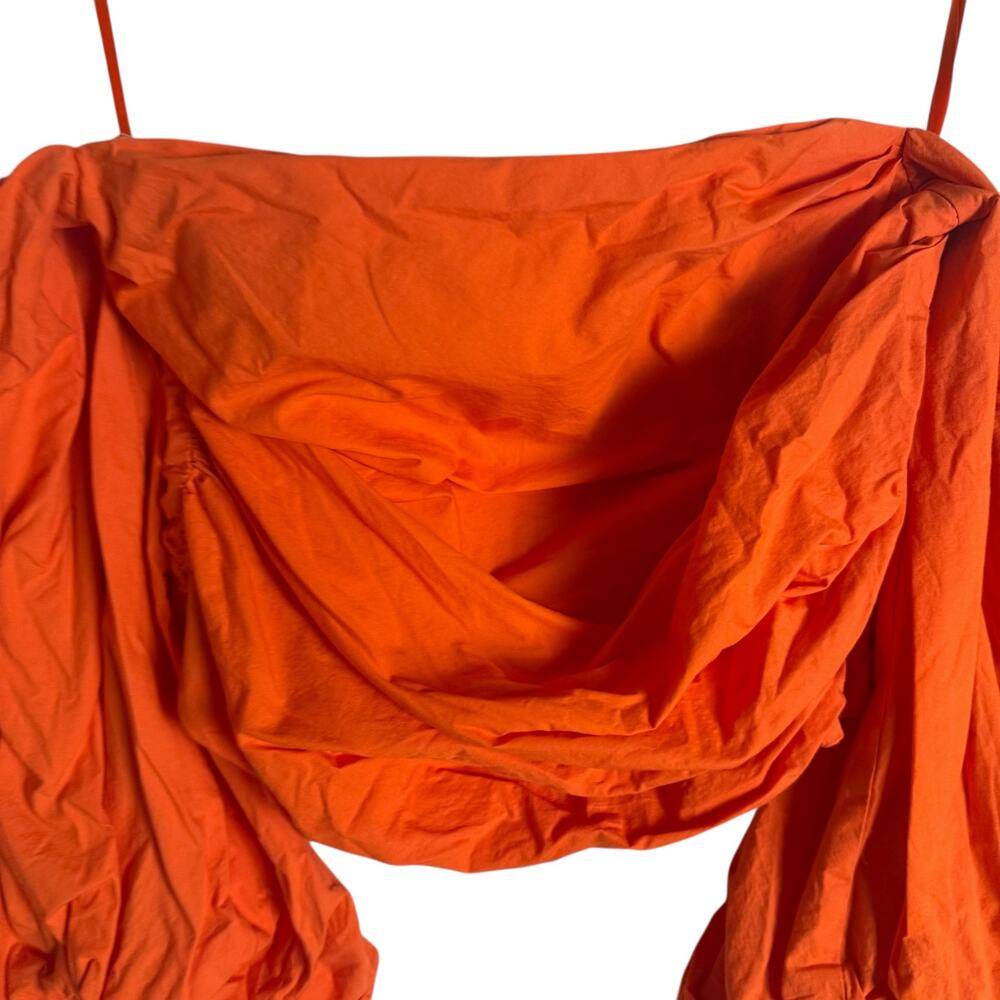Tanya Taylor Alondra Orange Off Shoulder Puff Sleeve Crop Top Size 8 - Picture 6 of 13